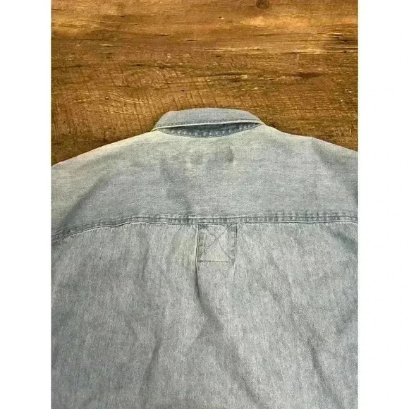 Vtg 80's Whistles Pearl Snap Denim Button Up Shirt Bear Embroidered Size M - Picture 10 of 12